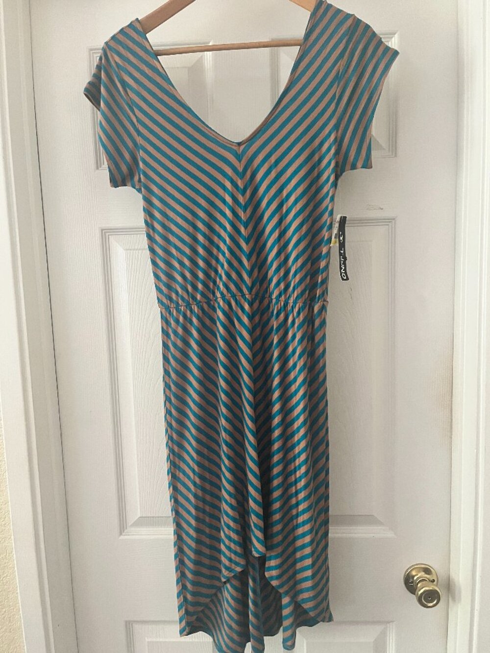 O'Neill Women striped dress Asymmetrical V-neck elastic waist high waist size M